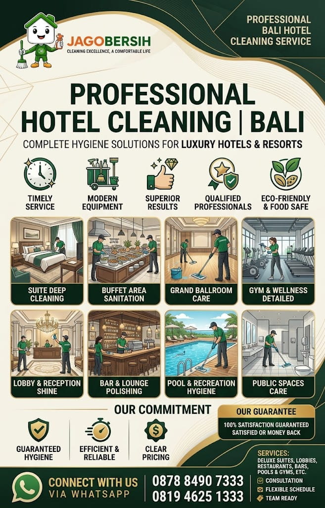 Jasa Bersih Bersih Hotel Mingguan di Bali, Hotel Tetap Rapi Tanpa Repot